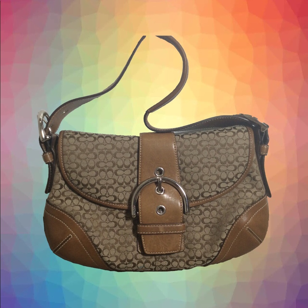 Coach soho signature khaki buckle flap 6818
